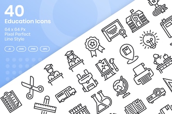 40 Education Icons Set - Line