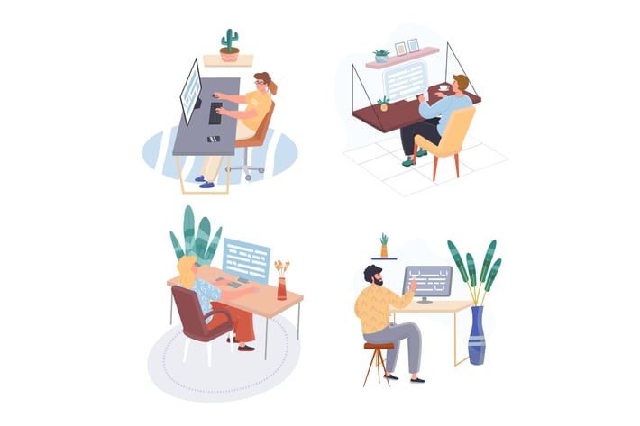 Programming Working Concept Scenes Set