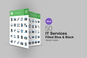 50 IT Services Blue & Black Icons