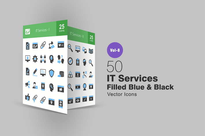 50 IT Services Blue & Black Icons