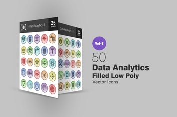 50 Data Analytics Filled Low Poly Icons