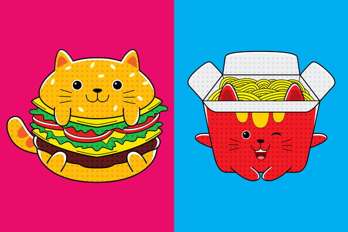 Cats Fast Food Character (Burger & Spaghetti)