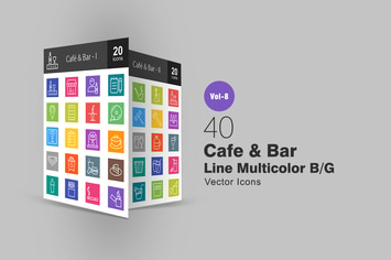 40 Cafe & Bar Line Multicolor B/G Icons