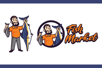 Retro Fish Seller Character Mascot Logo