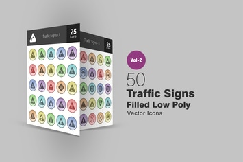 50 Traffic Signs Filled Low Poly Icons