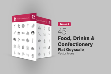 45 Food, Drinks & Confectionery Greyscale Icons