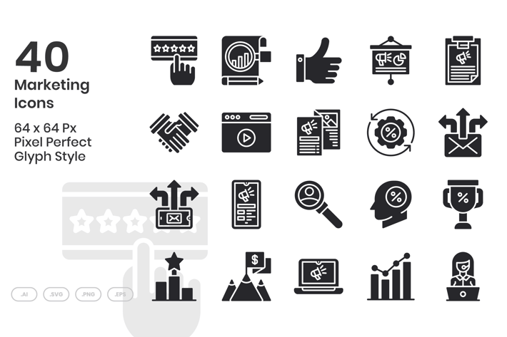 40 Marketing Icons Set - Glyph