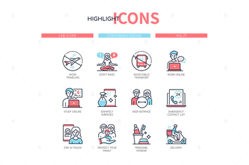 Coronavirus disease - line design style icons set