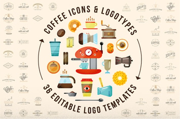58 Coffee Icons & 36 Editable Logos