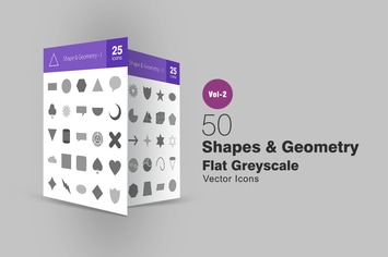 50 Shapes & Geometry Greyscale Icons