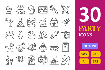 30 Party Icons - Line