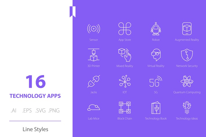 Marketing Technology Icon Set Line Styles