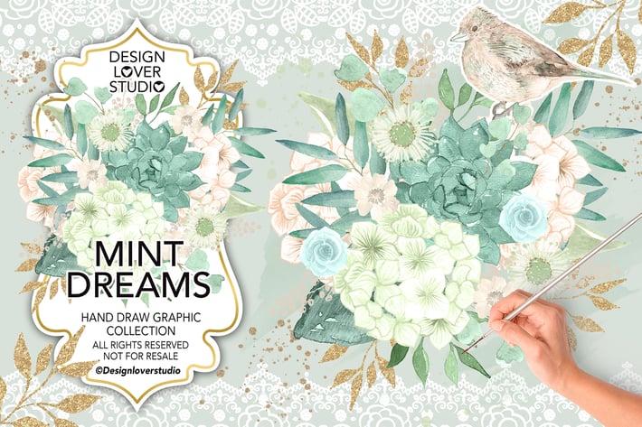 Watercolor MINT DREAMS design