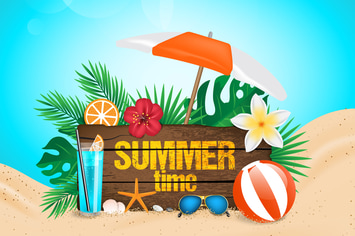 Hello Summer, sea shore with Realistic Objects 