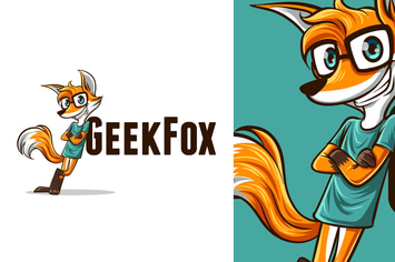 Leaning Nerd Geek Fox Mascot Logo