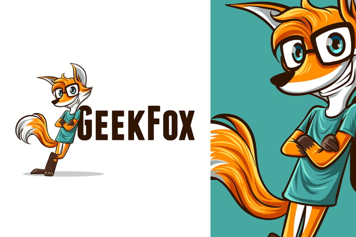Leaning Nerd Geek Fox Mascot Logo