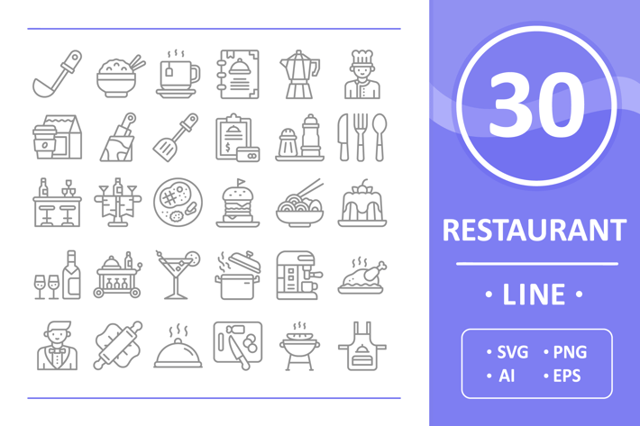 30 Restaurant Icons - Line