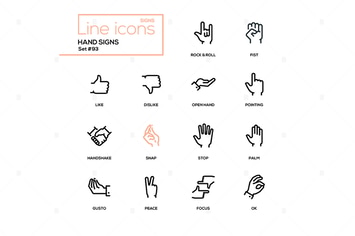 Hand signs - modern line design icons set