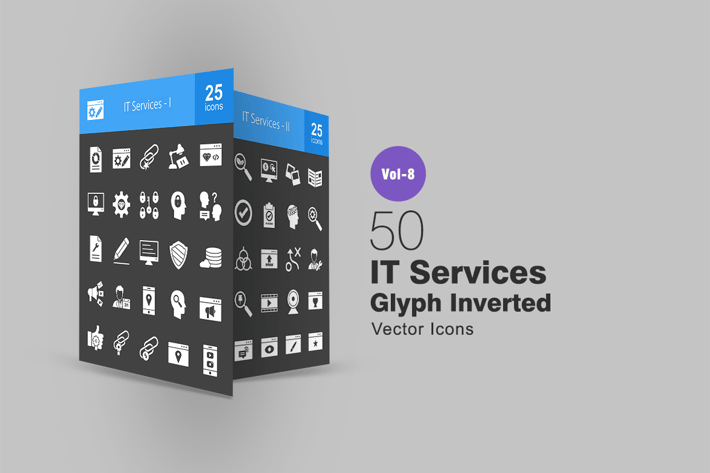 50 IT Services Glyph Inverted Icons