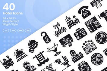 40 Hotel Icons Set - Glyph