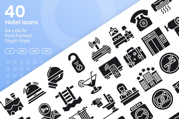 40 Hotel Icons Set - Glyph