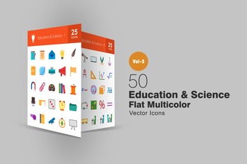 50 Education & Science Flat Multicolor Icons