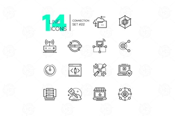 Connection - modern line design style icons set