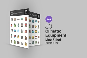 50 Climatic Equipment Line Filled Icons