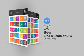 50 Sea Line Multicolor Icons