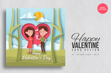 Paper Art Valentine Square Vector Card Vol.6