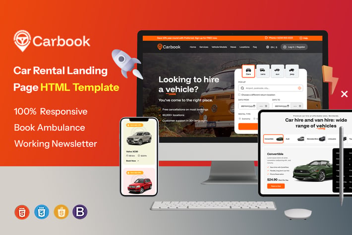 Carbook - Car Rental Landing Page HTML Template