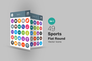50 Sports Flat Round Icons
