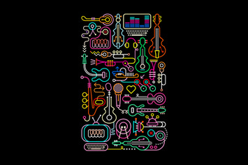 Music Shop Neon Colors Vector Illustration
