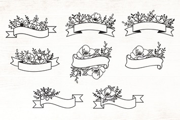 Floral Ribbon Banner Design Elements