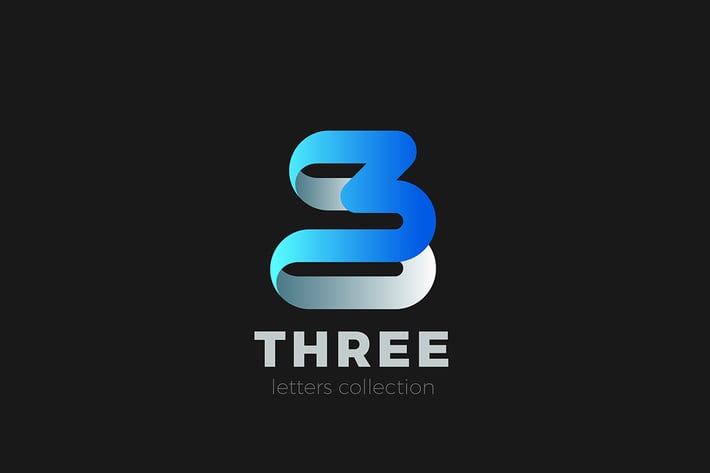 Number 3 Three Logo design ribbon style