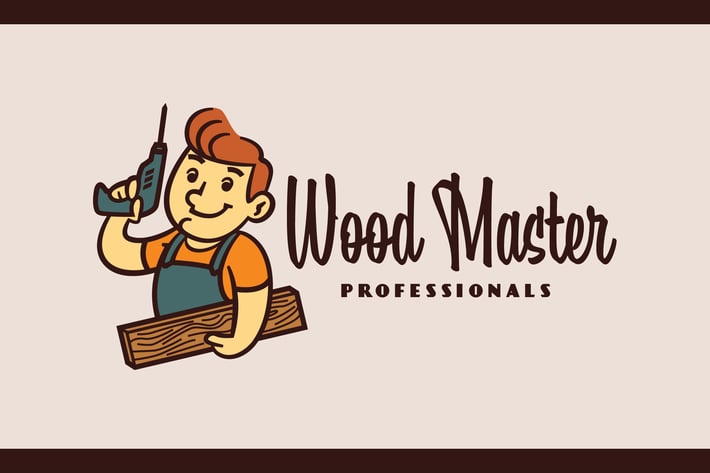 Cartoon Retro Smiling Carpenter Mascot Logo