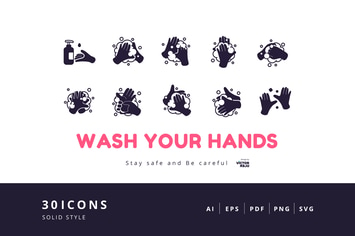 30 Elements Icon - Wash Your Hands Solid Style
