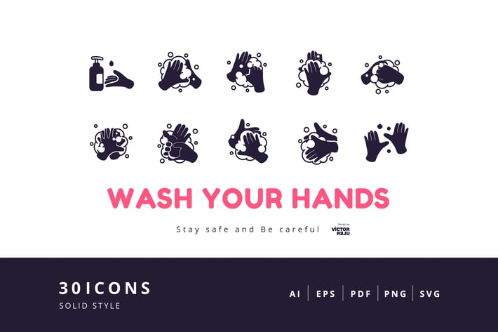 30 Elements Icon - Wash Your Hands Solid Style