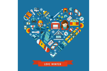 Love Winter Activity Flat Icons Heart Shape