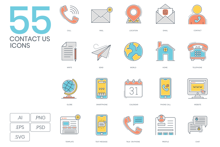 55 Contact Us Color Line Icons