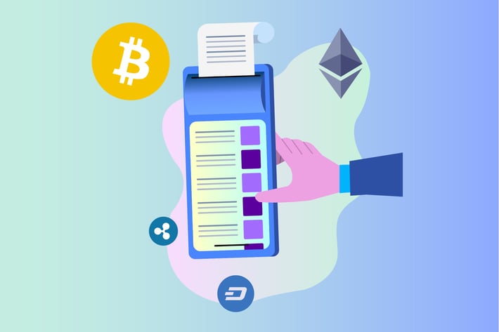 POS with Cryptocurrency 2D Illustration