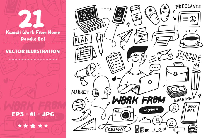 Kawaii Work From Home Doodle Set