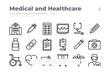 30 Medical and Healthcare Icons - Outliner