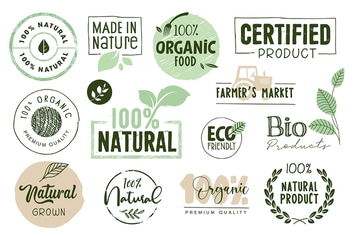 Organic Food Labels and Elements Collection
