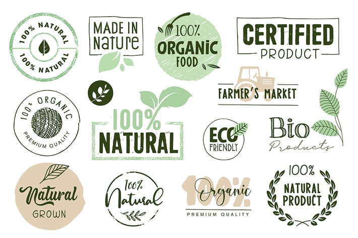 Organic Food Labels and Elements Collection
