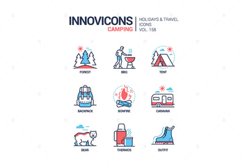 Camping - modern line design style icons set