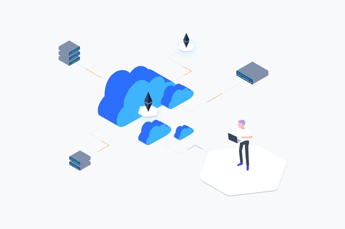 Blockchain Cloud Computing Isometric Illustration