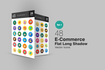 48 Ecommerce Flat Long Shadow Icons
