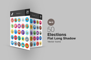 50 Elections Flat Shadowed Icons