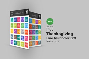 50 Thanksgiving Line Multicolor B/G Icons